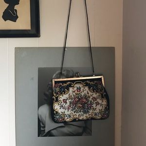 Vintage 1970’s mini black floral tapestry purse
